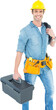 © vectorfusionart - Happy electrician with tool box and wire