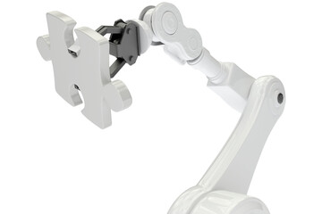 Poster - Digital composite image of robot with jigsaw piece