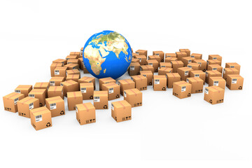 Poster - Blue globe amidst cardboard boxes