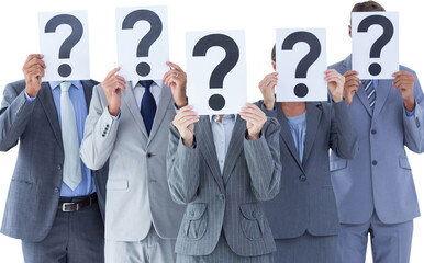 Sticker - Business colleagues hiding their face with question mark sign