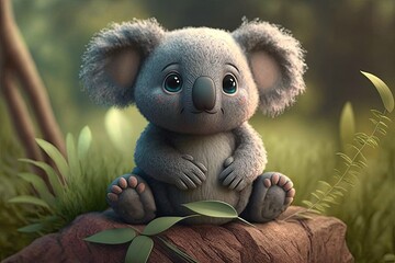 Wall Mural - Cute Cartoon Koala in the Woods (Generative AI)