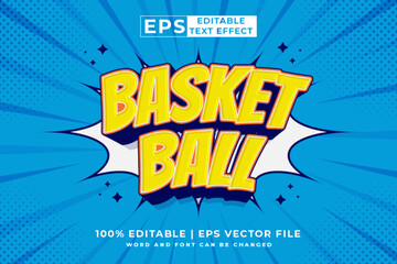 Poster - Editable text effect basket ball comic 3d cartoon style premium vector