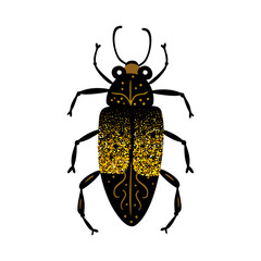 Wall Mural - black and gold glitter bug beetle, celestial vector fairy insect golden art illustration