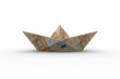 Origami paper boat made from fifty euro