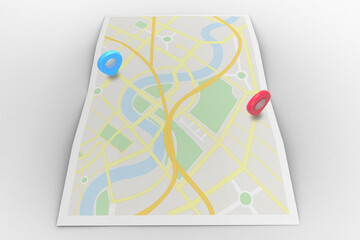 Poster - Red and blue markers on map