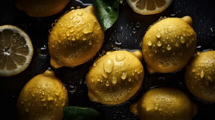 Ripe lemons with drops of water