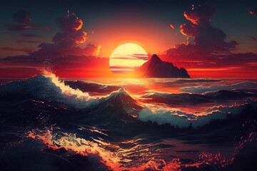 Wall Mural - sunset over the ocean. Generative Ai