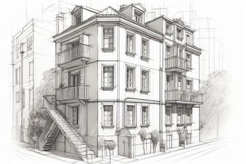 Canvas Print - building with stairs and windows. Generative AI