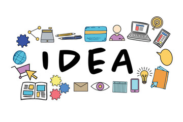 Poster - Idea text amidst various icons