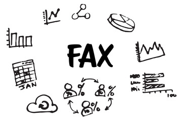Poster - Fax text surrounded by various vector icons