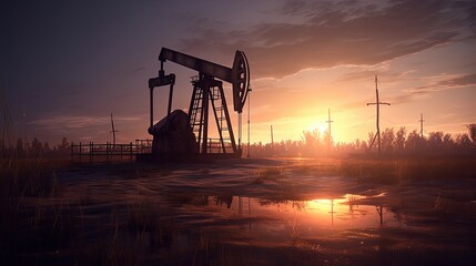 Wall Mural - Realistic Oil Derrick Pump Illustration in 8K created with generative ai technology