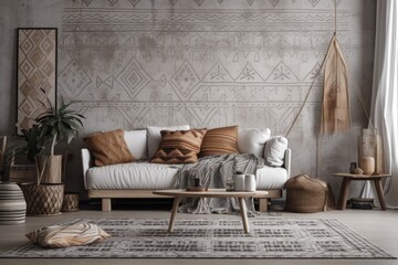 Sticker - Scandi boho interior wall mockup,. Generative AI