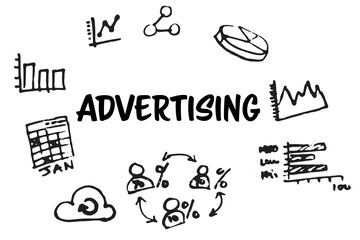 Poster - Advertising text surrounded by various vector icons