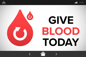 Poster - Give Blood Today text with icons on screen