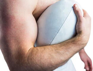 Canvas Print - Shirtless rugby player holding ball