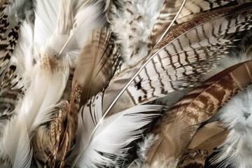 Poster - Vintage bohemian color trends, chicken feather texture backdrop. Generative AI