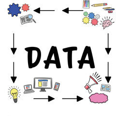 Poster - Data text amidst various vector icons