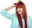 Smiling hipster woman wearing hat party
