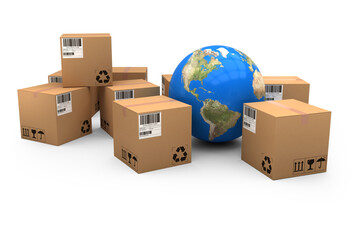Poster - Globe with cardboard boxes