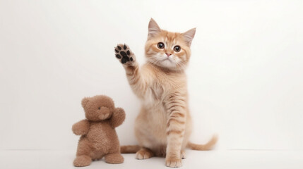 Wall Mural - A cute adorable cat with a cute teddy bear, a mothers day banner.