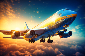 Wall Mural - A cargo plane takes off into the sky, carrying goods across the globe at high speeds