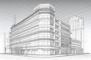 Poster - modern skyscraper with numerous windows. Generative AI