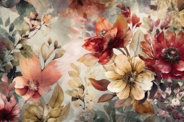 Wall Mural - colorful bouquet of flowers painted on a wall. Generative AI