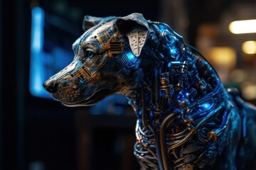 Wall Mural - Blue Dog Futuristic Robot Design Generative AI