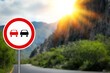 © New Africa - No Overtaking road sign on highway, space for text
