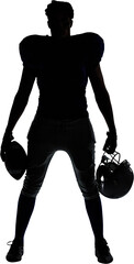 Wall Mural - Silhouette American football player holding ball and helmet