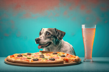 happy dog wa nting to eat pizza, created with Generative AI technology