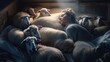 © lchumpitaz - person sleeping in bed surrounded by a group of sheep. Created with Generative AI.