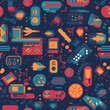 Seamless 80s Retro Pattern with Video Game Theme