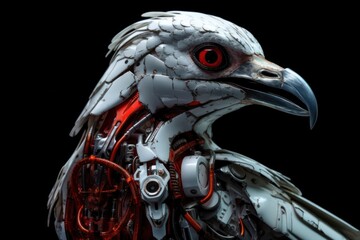 Wall Mural - Red Seagull Mechanical Robot Portrait Generative AI