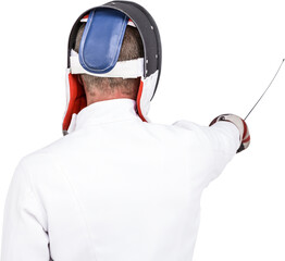 Sticker - Man wearing fencing suit practicing with sword