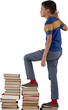 Boy climbing books