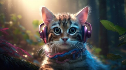 Wall Mural - cute cat dj fashionable portrait. created with generative ai.