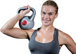 Muscular woman swinging heavy kettlebell