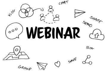 Poster - Webinar text amidst various web icons