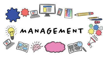 Poster - Management text surrounded by various icons