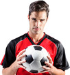 Portrait of confident male athlete holding football