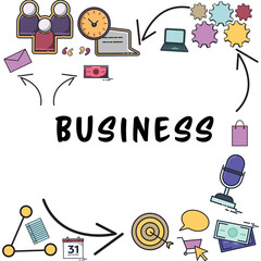 Poster - Business text surrounded by various web icons