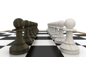 Canvas Print - Black and white pawns facing off