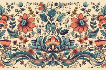 Poster - colorful flowers and leaves on a plain white background. Generative AI