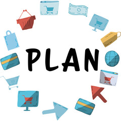 Poster - Plan text amidst various web icons