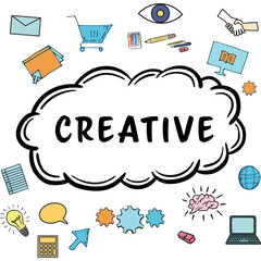 Poster - Creative text surrounded by various web icons