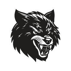 Wall Mural - angry wolf, logo concept black and white color, hand drawn illustration