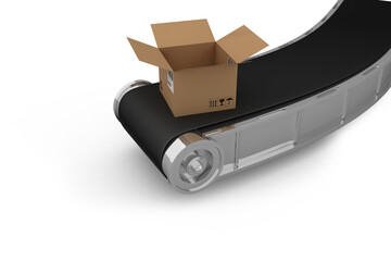 Poster - Open cardboard box on conveyor belt
