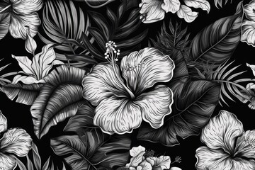 Poster - black and white floral and foliage design. Generative AI