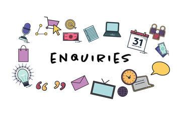 Poster - Enquiries text surrounded by various icons